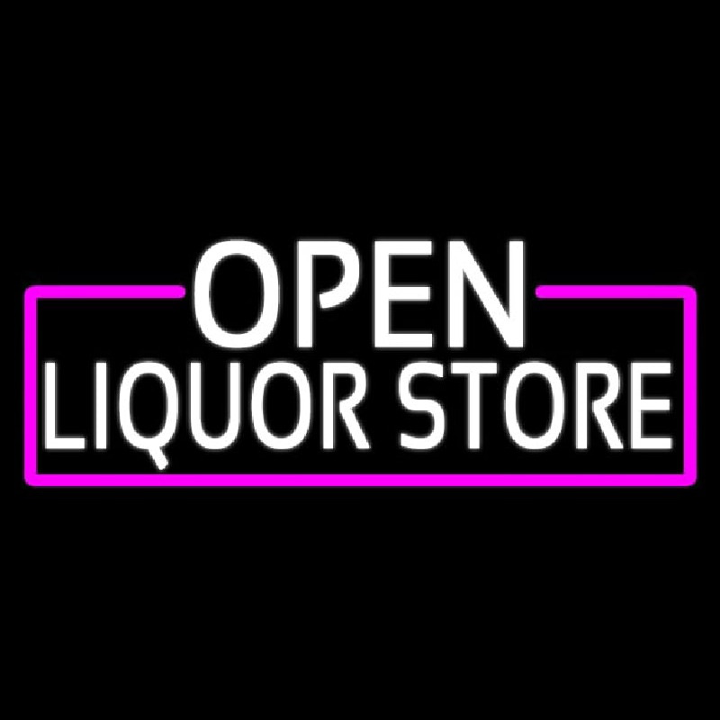 White Open Liquor Store With Pink Border Enseigne Néon