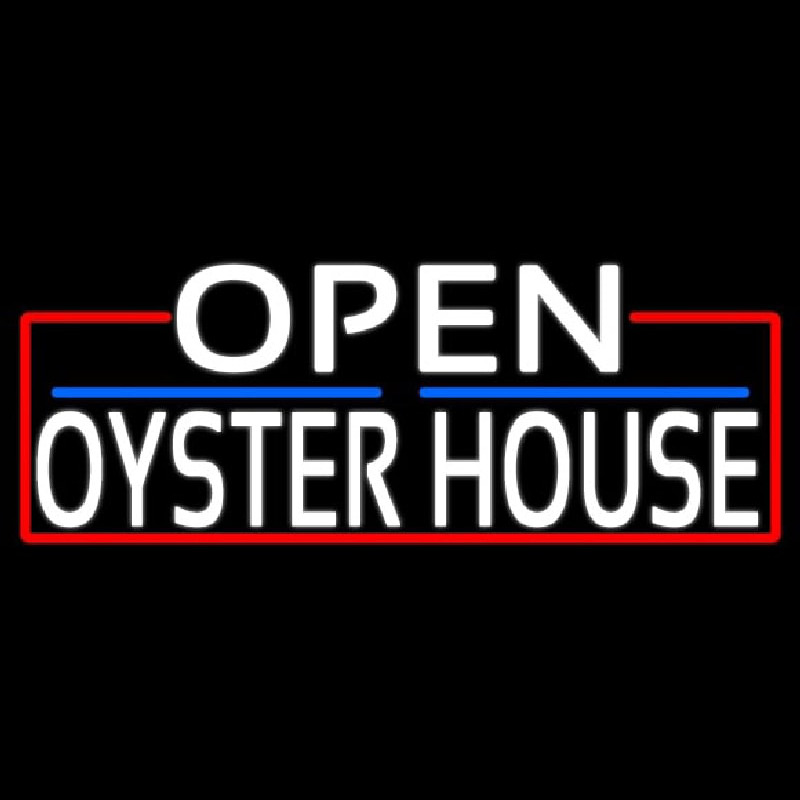 White Open Oyster House With Red Border Enseigne Néon