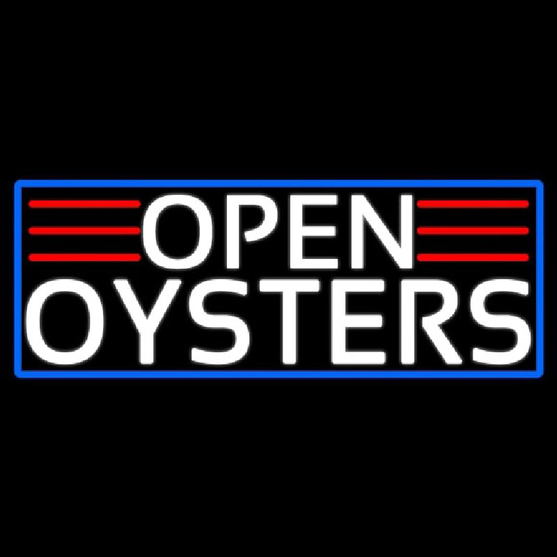 White Open Oysters With Blue Border Enseigne Néon
