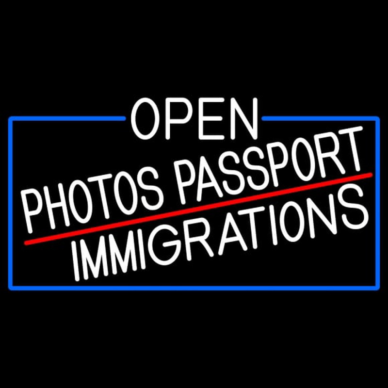 White Open Photos Passport Immigrations With Blue Border Enseigne Néon