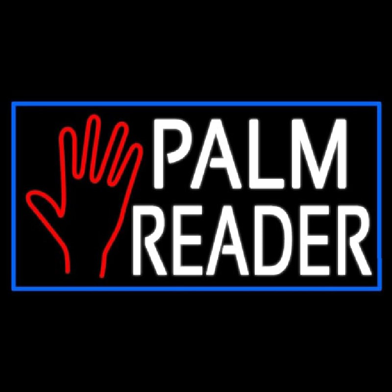White Palm Reader With Blue Border Enseigne Néon