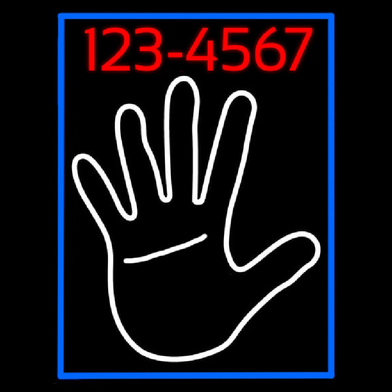 White Palm With Phone Number Blue Border Enseigne Néon