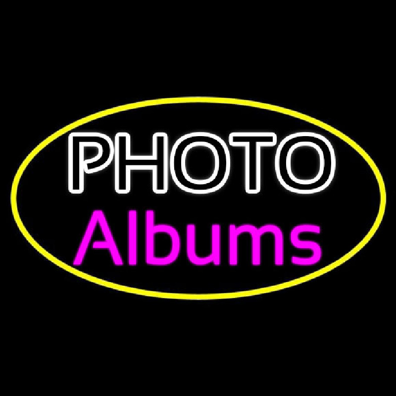 White Photo Album With Yellow Oval Enseigne Néon