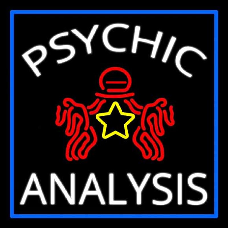 White Psychic Analysis With Logo And Blue Border Enseigne Néon
