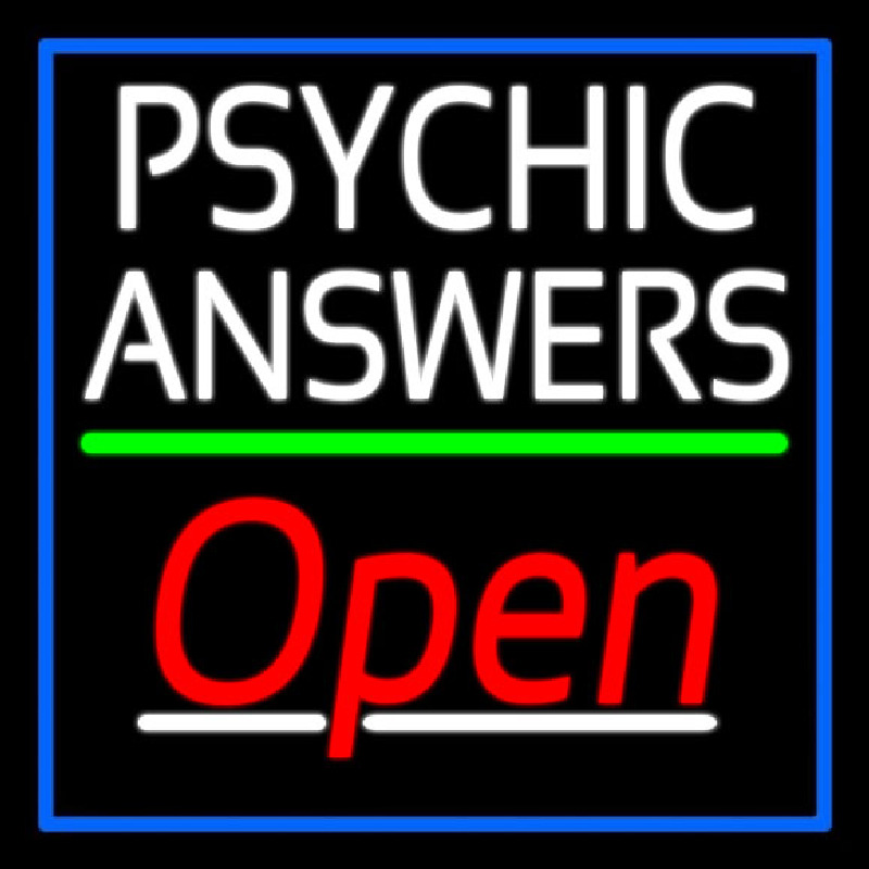 White Psychic Answers Red Open Green Line Blue Border Enseigne Néon