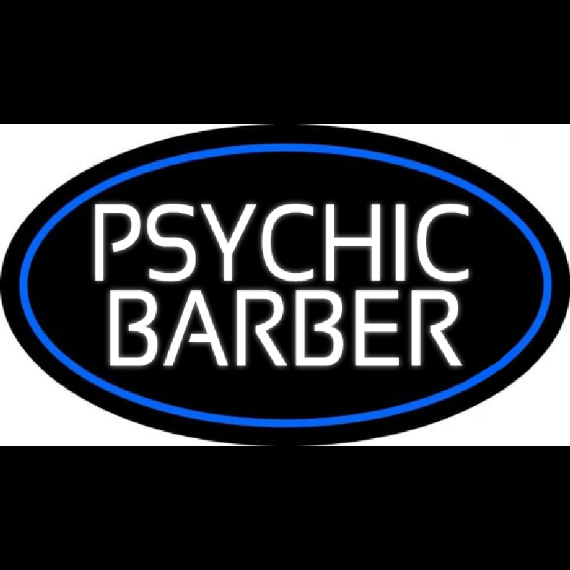 White Psychic Barber With Blue Border Enseigne Néon