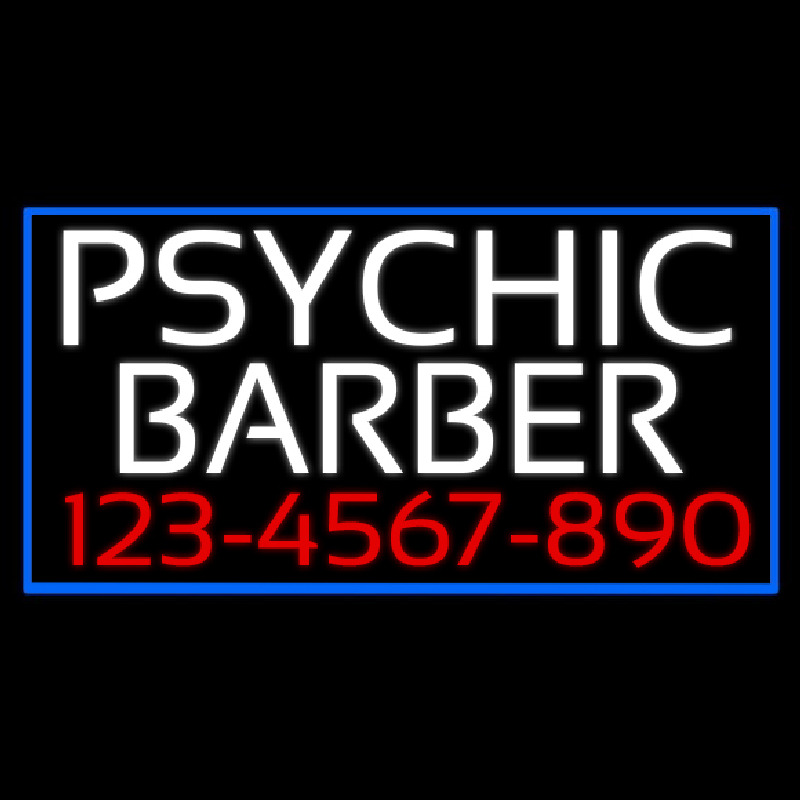 White Psychic Barber With Phone Number Enseigne Néon