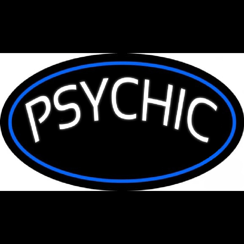 White Psychic Blue Border Enseigne Néon
