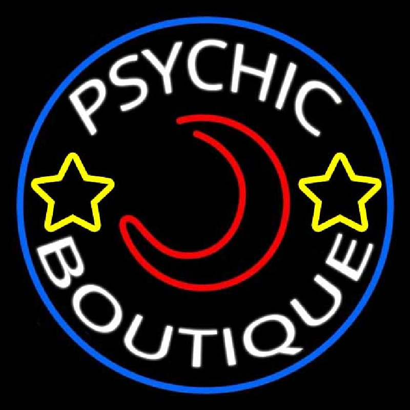 White Psychic Boutique Blue Border Enseigne Néon