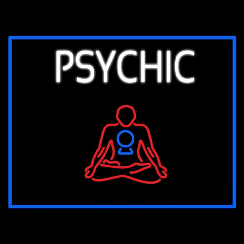 White Psychic Logo With Blue Border Enseigne Néon