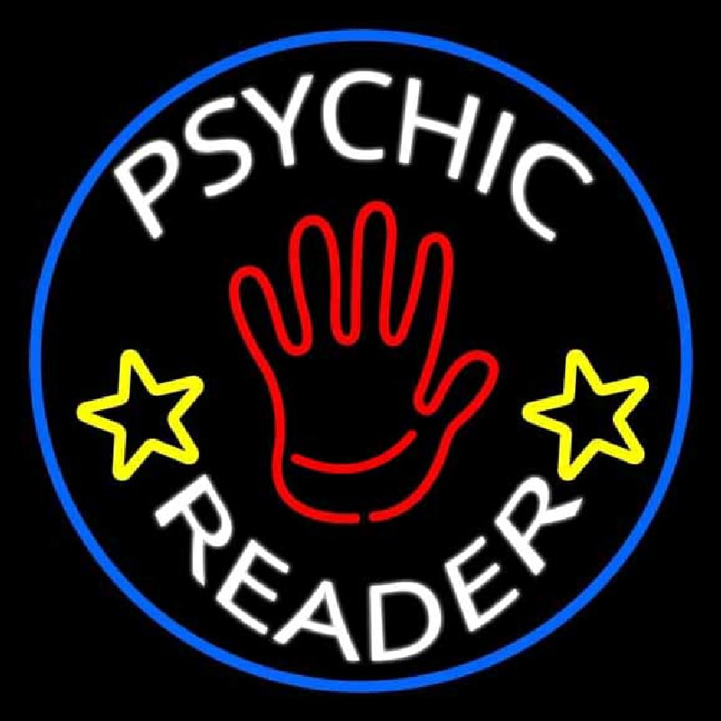 White Psychic Reader With Red Palm Blue Circle Enseigne Néon