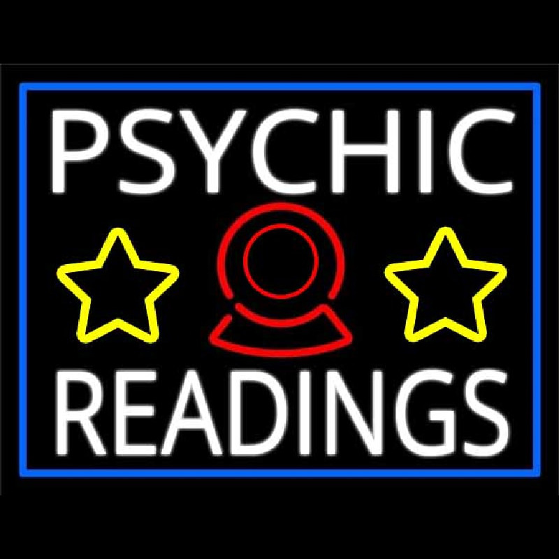 White Psychic Readings With Blue Border Enseigne Néon