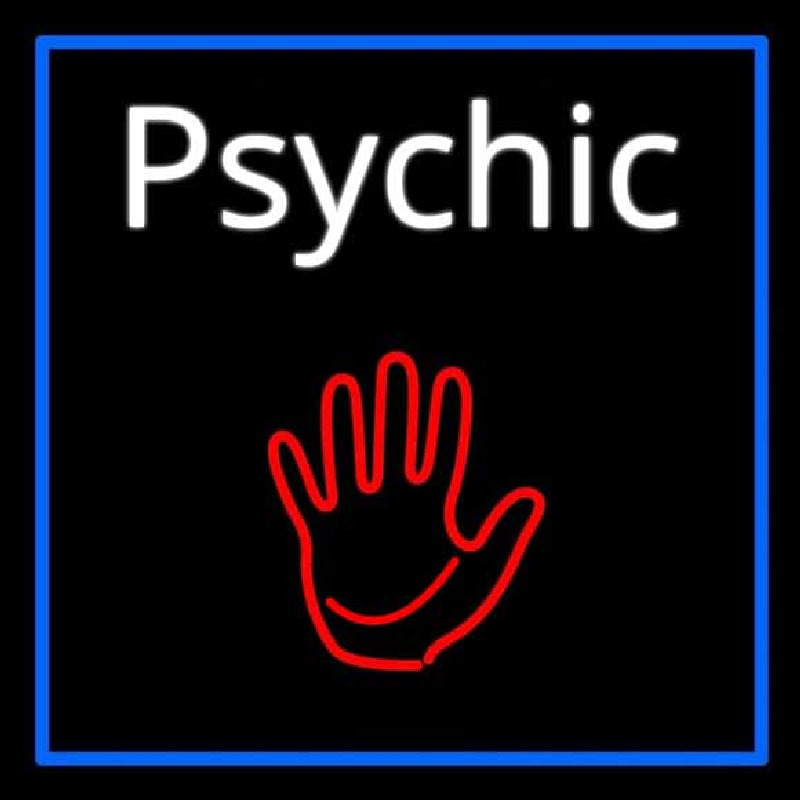 White Psychic With Blue Border Enseigne Néon