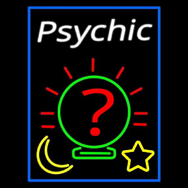 White Psychic With Blue Border Enseigne Néon