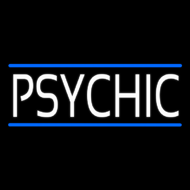White Psychic With Blue Line Enseigne Néon
