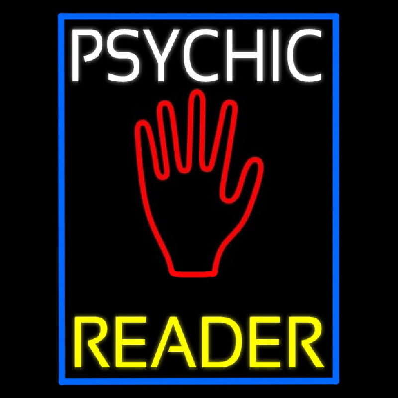 White Psychic Yellow Reader Blue Border Enseigne Néon