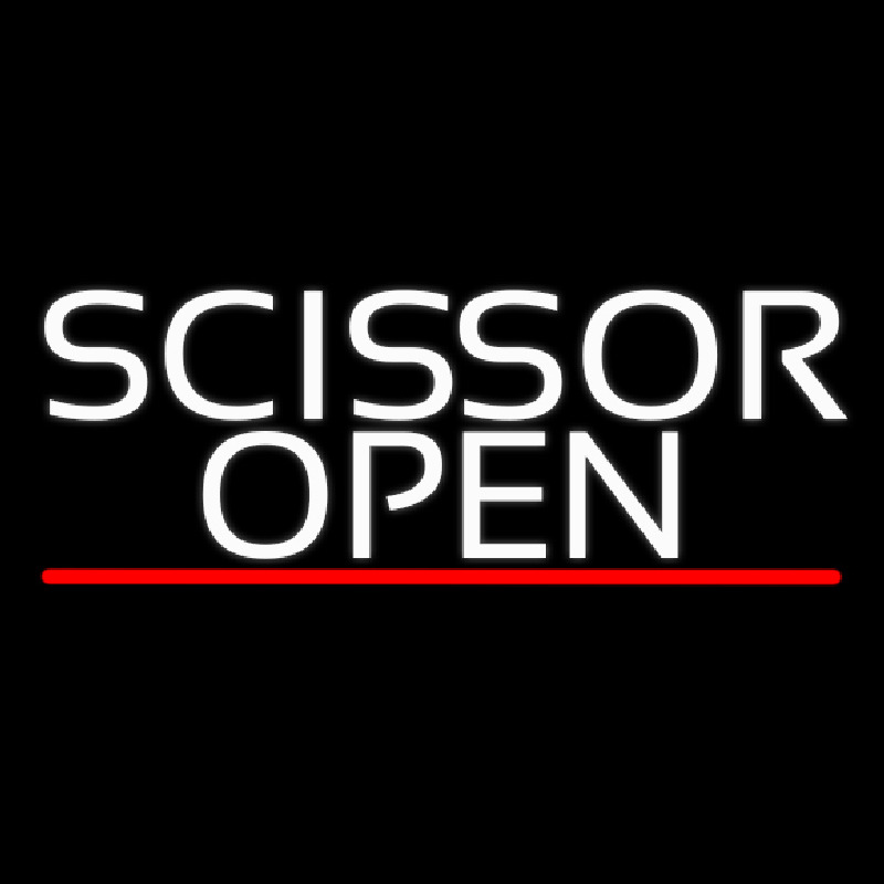 White Scissor Open With Red Line Enseigne Néon