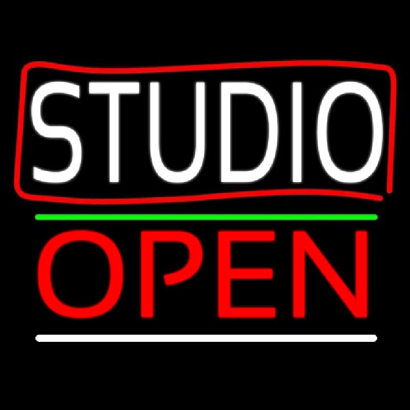 White Studio With Border Open 3 Enseigne Néon