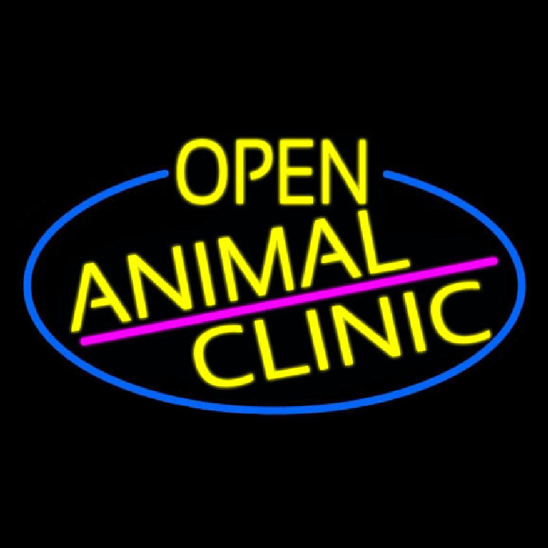 Yellow Animal Clinic Oval With Blue Border Enseigne Néon