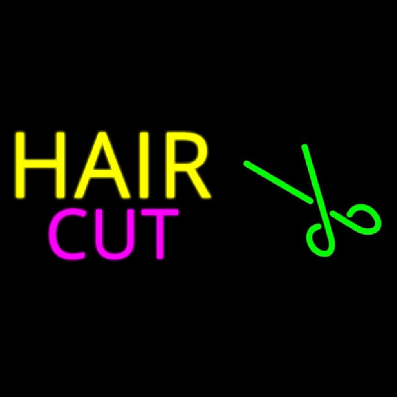 Yellow Hair Cut With Scissor Enseigne Néon
