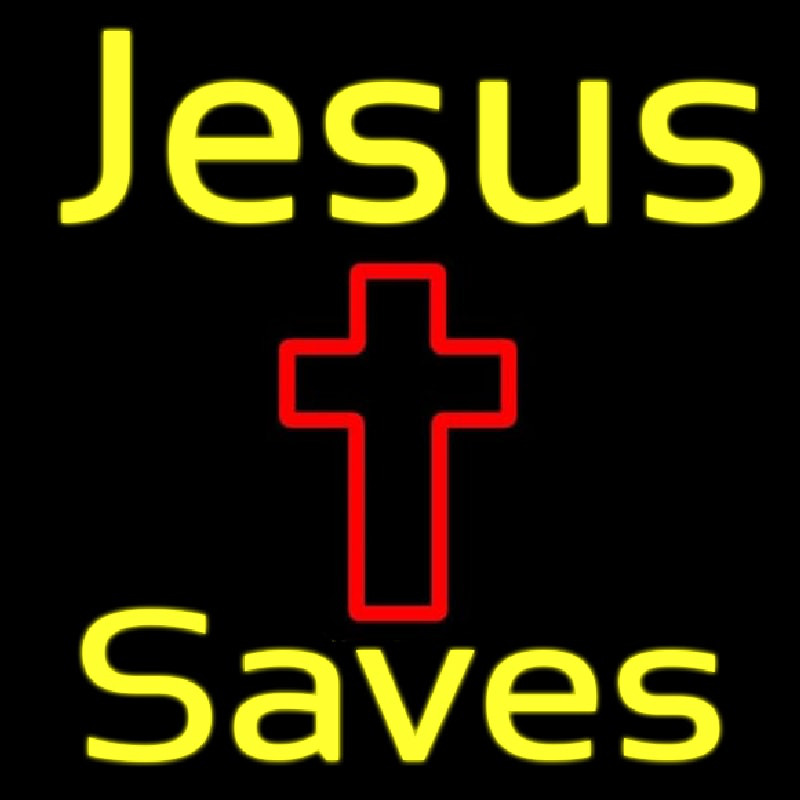 Yellow Jesus Saves With Cross Enseigne Néon