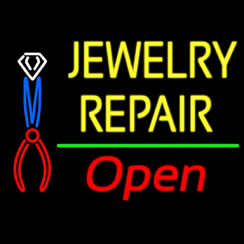 Yellow Jewelry Repair Red Open Block Enseigne Néon
