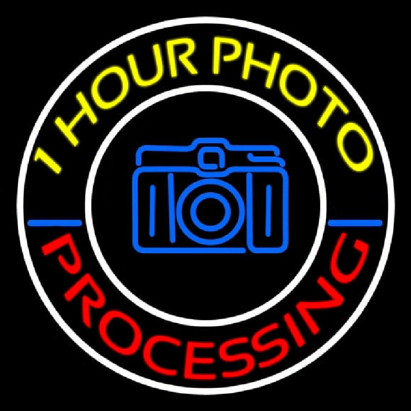 Yellow One Hour Photo Processing Enseigne Néon