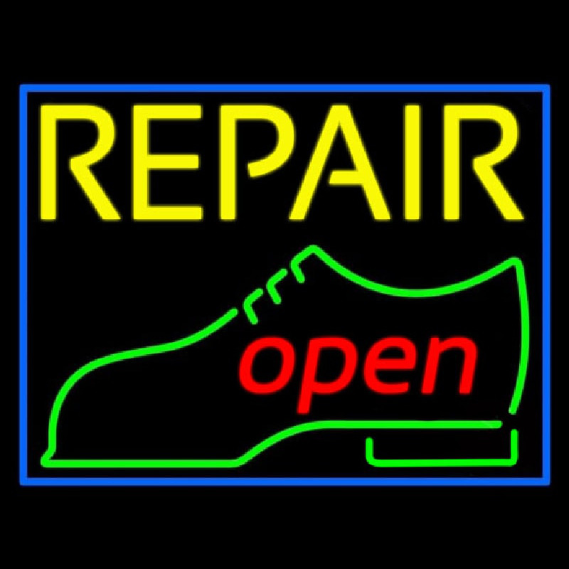 Yellow Repair Shoe Logo Open Enseigne Néon