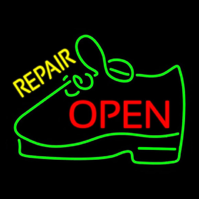 Yellow Repair Shoe Open Enseigne Néon