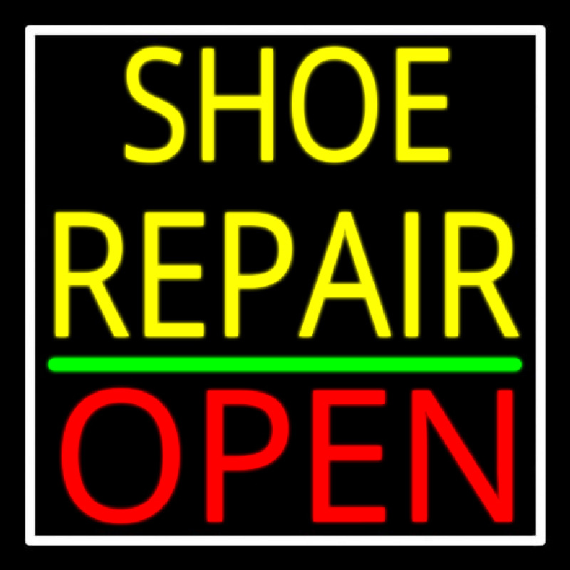 Yellow Shoe Repair Open With Border Enseigne Néon