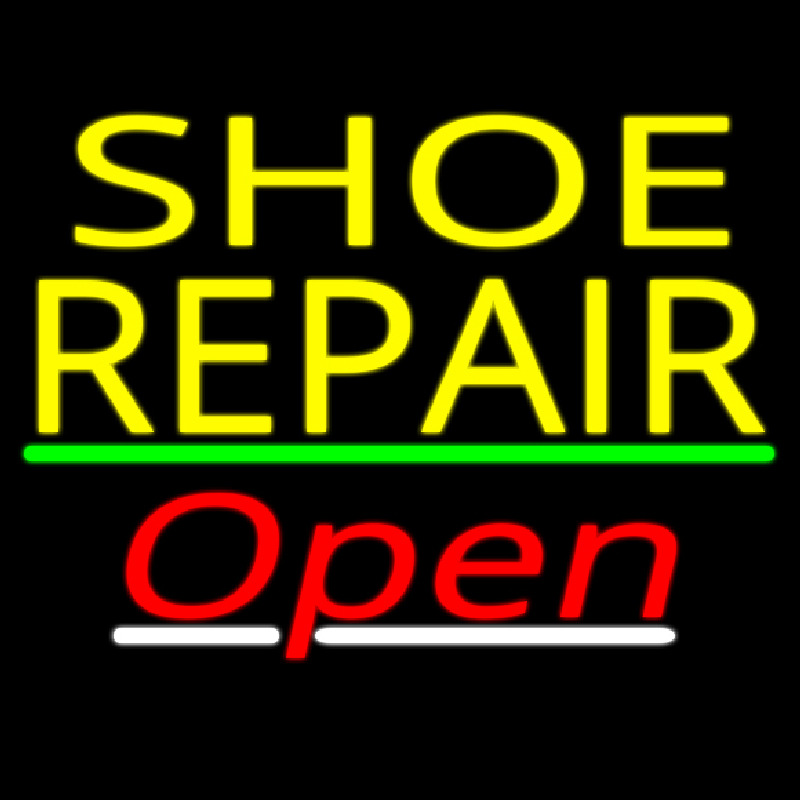 Yellow Shoe Repair Open With Green Line Enseigne Néon