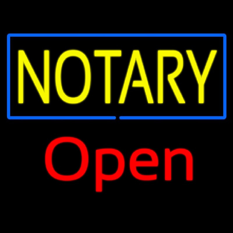 Yellow Notary Blue Border Open Enseigne Néon