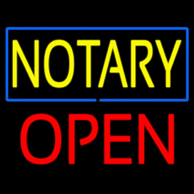 Yellow Notary Blue Border Block Open Enseigne Néon