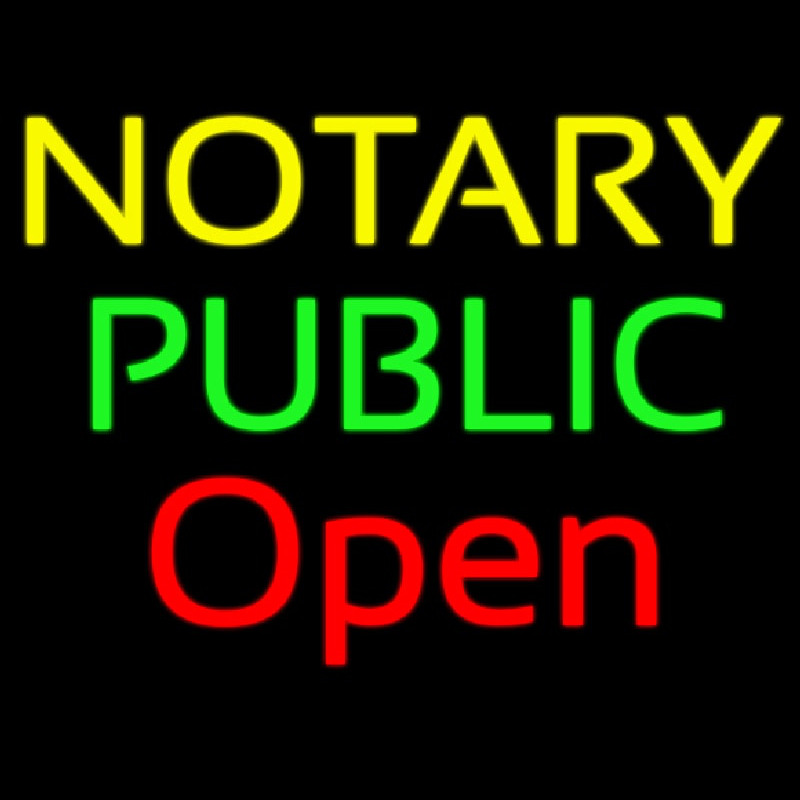 Yellow Green Notary Public Red Open Enseigne Néon
