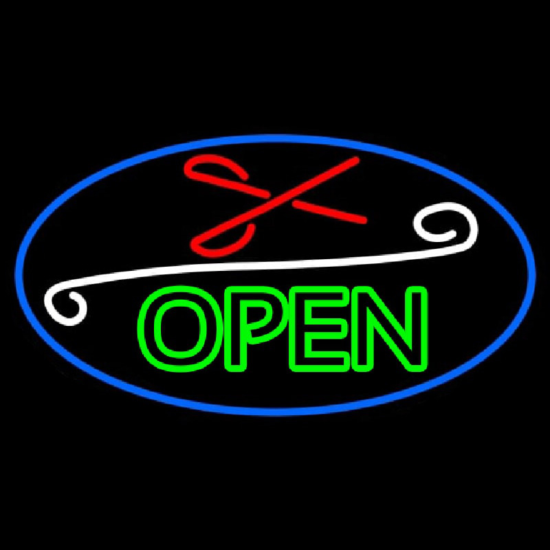 Green Open With Scissor Enseigne Néon