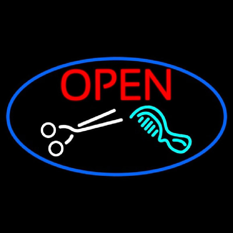 Open With Scissor And Comb Enseigne Néon