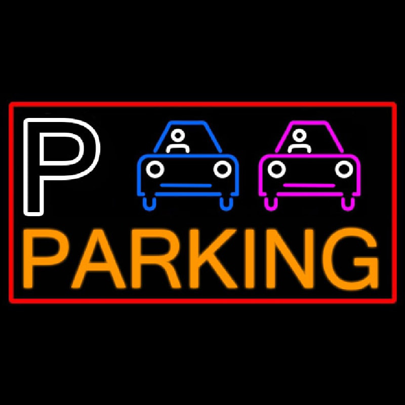 P And Car Parking With Red Border Enseigne Néon