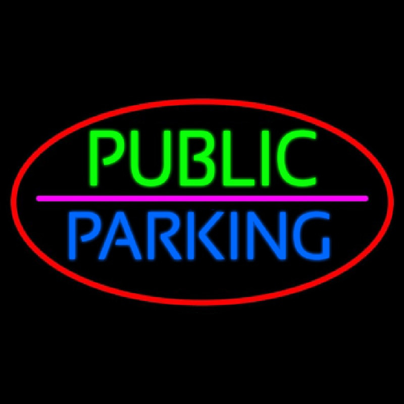 Public Parking Oval With Red Border Enseigne Néon