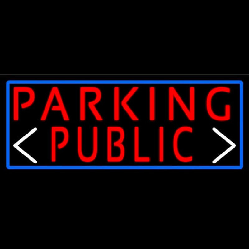 Red Public Parking And Arrow With Blue Border Enseigne Néon