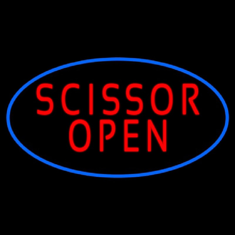 Scissor Open With Blue Border Enseigne Néon