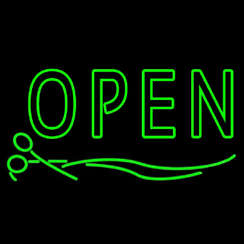 Green Open With Scissor Enseigne Néon