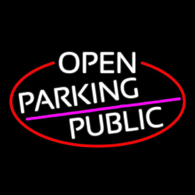 White Open Parking Public Oval With Red Border Enseigne Néon