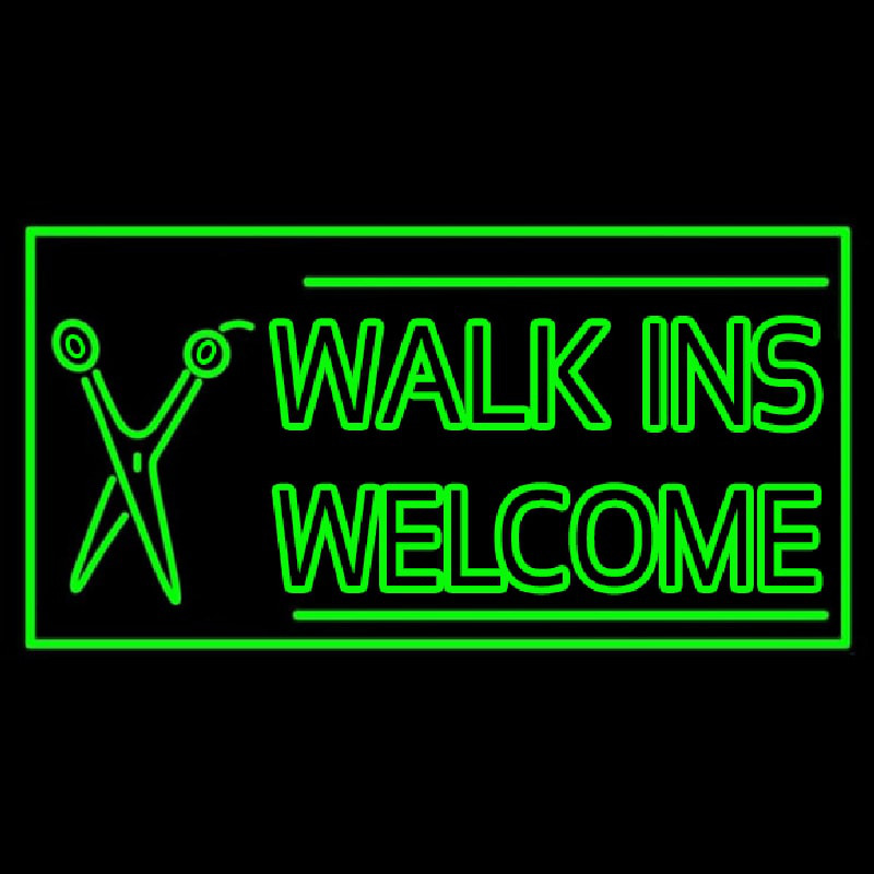 Green Walk Ins Welcome With Scissor Enseigne Néon