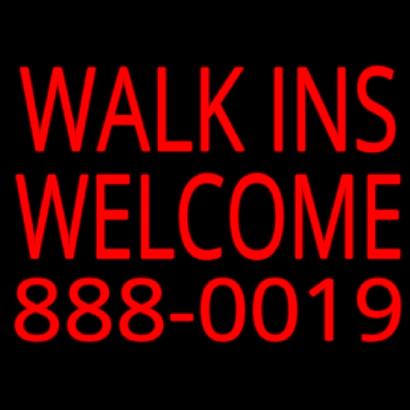 Red Walk Ins Welcome With Phone Number Enseigne Néon