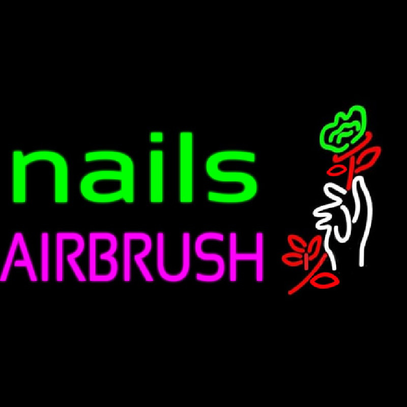 Nails Airbrush With Flower Enseigne Néon