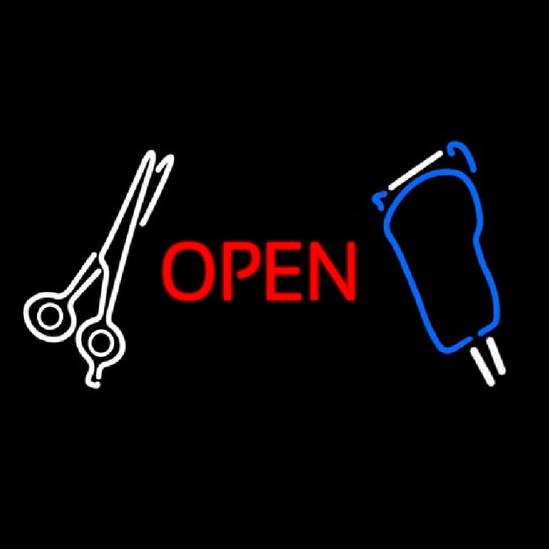Scissor With Clipper Logo Open Enseigne Néon
