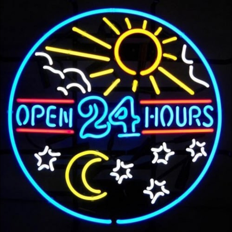 open 24 hours sun moon day BEER BAR PUB Enseigne Néon
