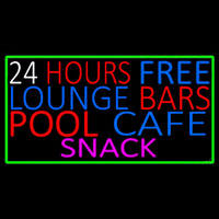 24 Hours Free Lounge Bars Pool Cafe Snack With Green Border Enseigne Néon