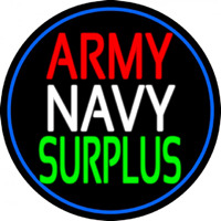 Army Navy Surplus Blue Round Enseigne Néon