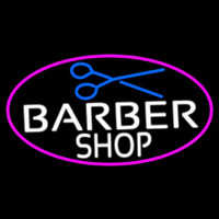 Barber Shop And Scissor With Pink Border Enseigne Néon